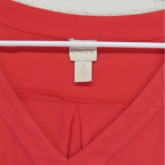 Chicos Shirt Womens Size Extra Large Red Lace Up Sleeve V Neck Tunic Blouse - Picture 4 of 8